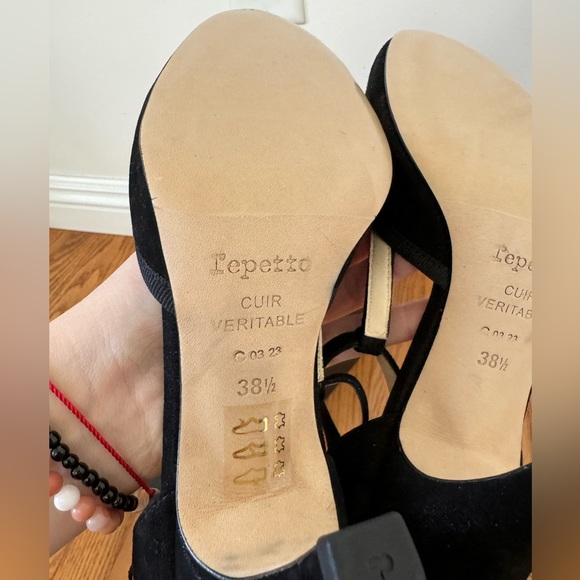 Repetto Salomes Lambskin Leather Black Carbon T-Strap Heels Ballroom 38.5 - Picture 12 of 14